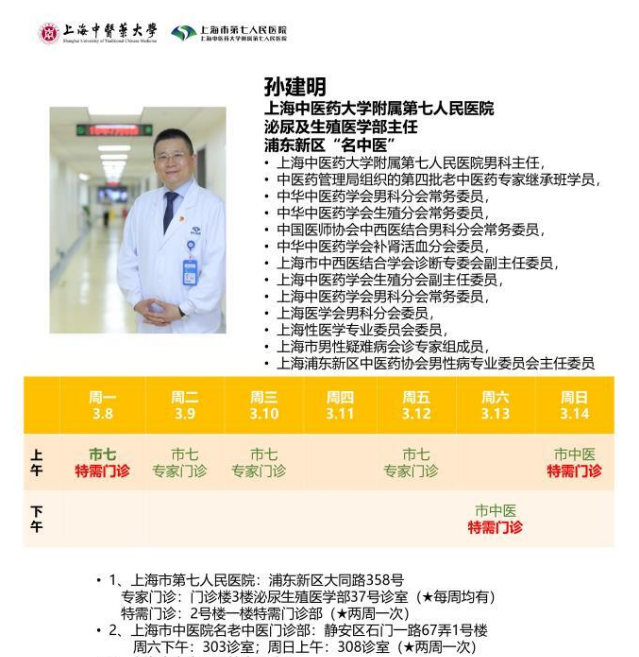 孙建明主任近期门诊安排38317