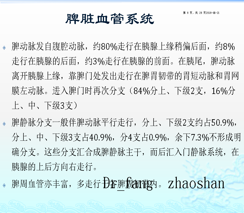 脾脏解剖及脾脏生理功能