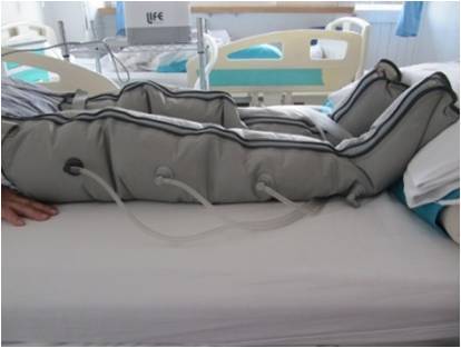 患肢气压式血液循环仪治疗(图12):减轻疼痛,控制肿胀,防止发生下肢